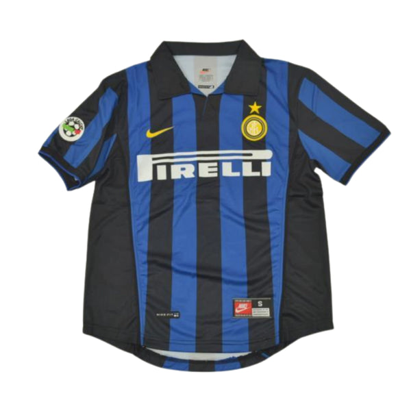 Camisa Retrô Inter de Milão I Nike 1998/99 Masculino Azul e Preto ZAMORANO #1+8